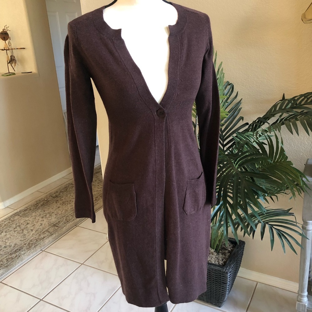 BCBGMAXAZRIA Cashmere Blend Long Cardigan Brown